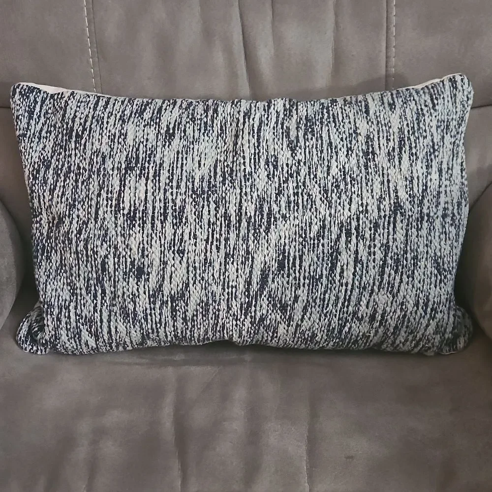 Navy Blue Cream Variegated Lumbar Pillow Cover | 100% Cotton